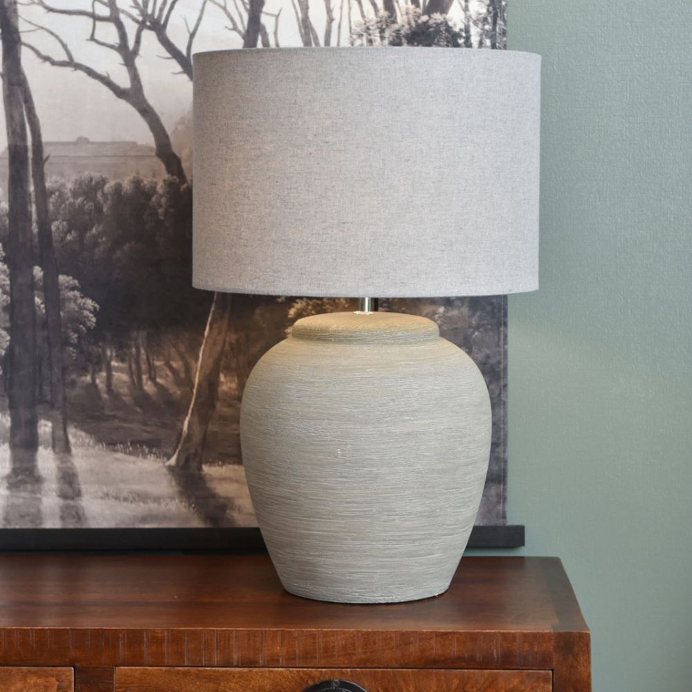 Libra Calm Neutral Collection - Baslow Etched Grey Large Ceramic Table Lamp