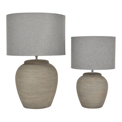 Libra Calm Neutral Collection - Baslow Etched Grey Small Ceramic Table Lamp