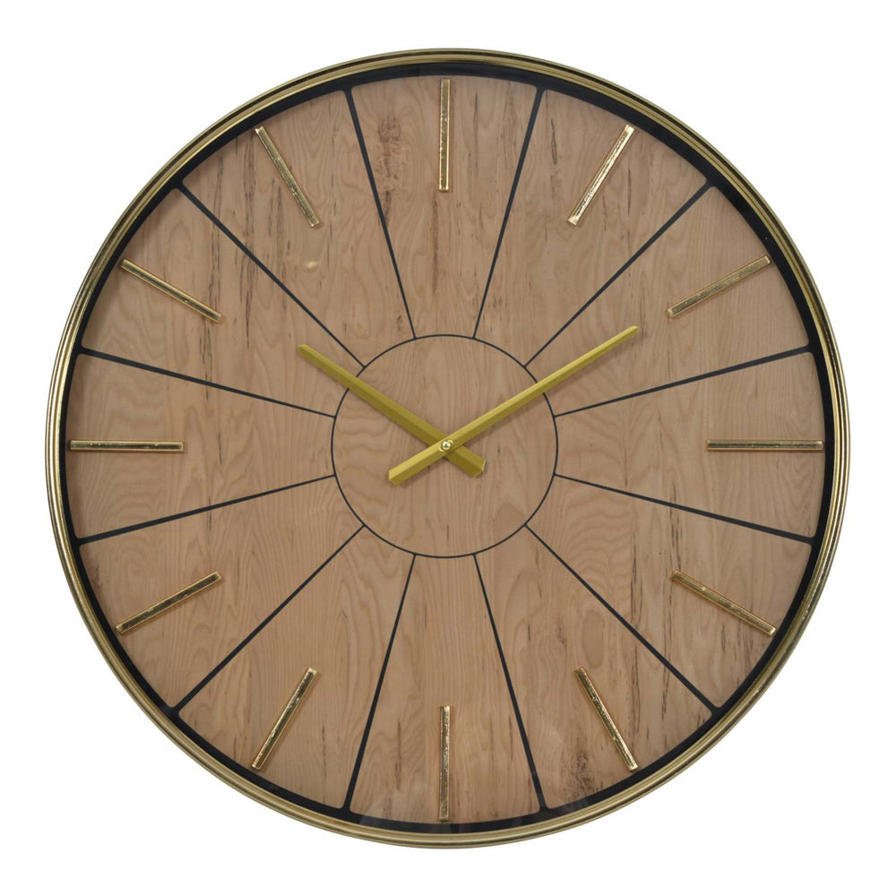 Libra Urban Botanic Collection - Riley 60 cm Gold And Wood Effect Wall Clock