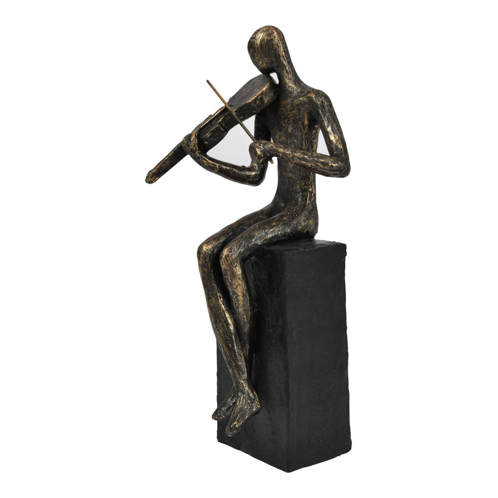 Libra Calm Neutral Collection - Antique Bronze Vanessa Violinist On Block Sculpture