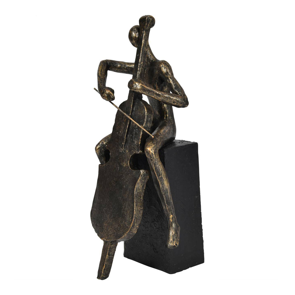 Libra Calm Neutral Collection - Antique Bronze Jackie Cellist On Block Sculpture