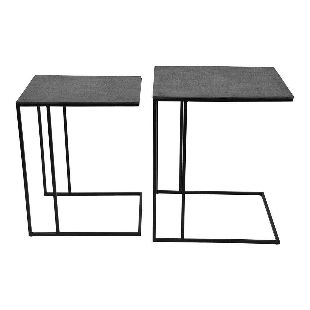 Libra Urban Botanic Collection - Luna Set Of 2 Graphite Textured Aluminium Side Tables