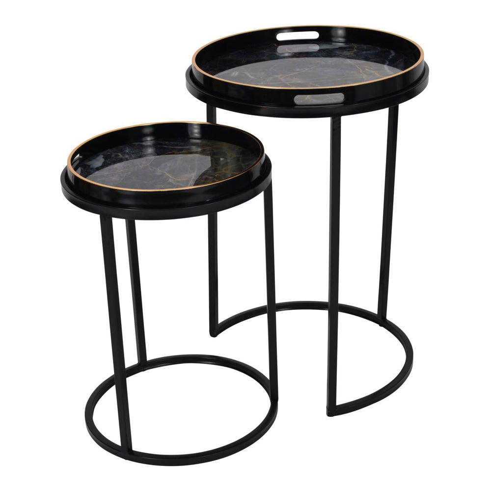 Libra Urban Botanic Collection - Vesuvius Black And Gold Set Of 2 Tables