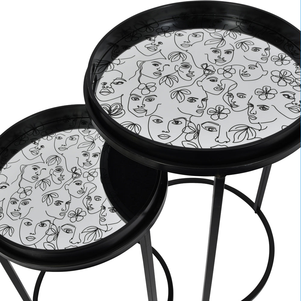 Libra Linework Faces Set Of Two Side Tables