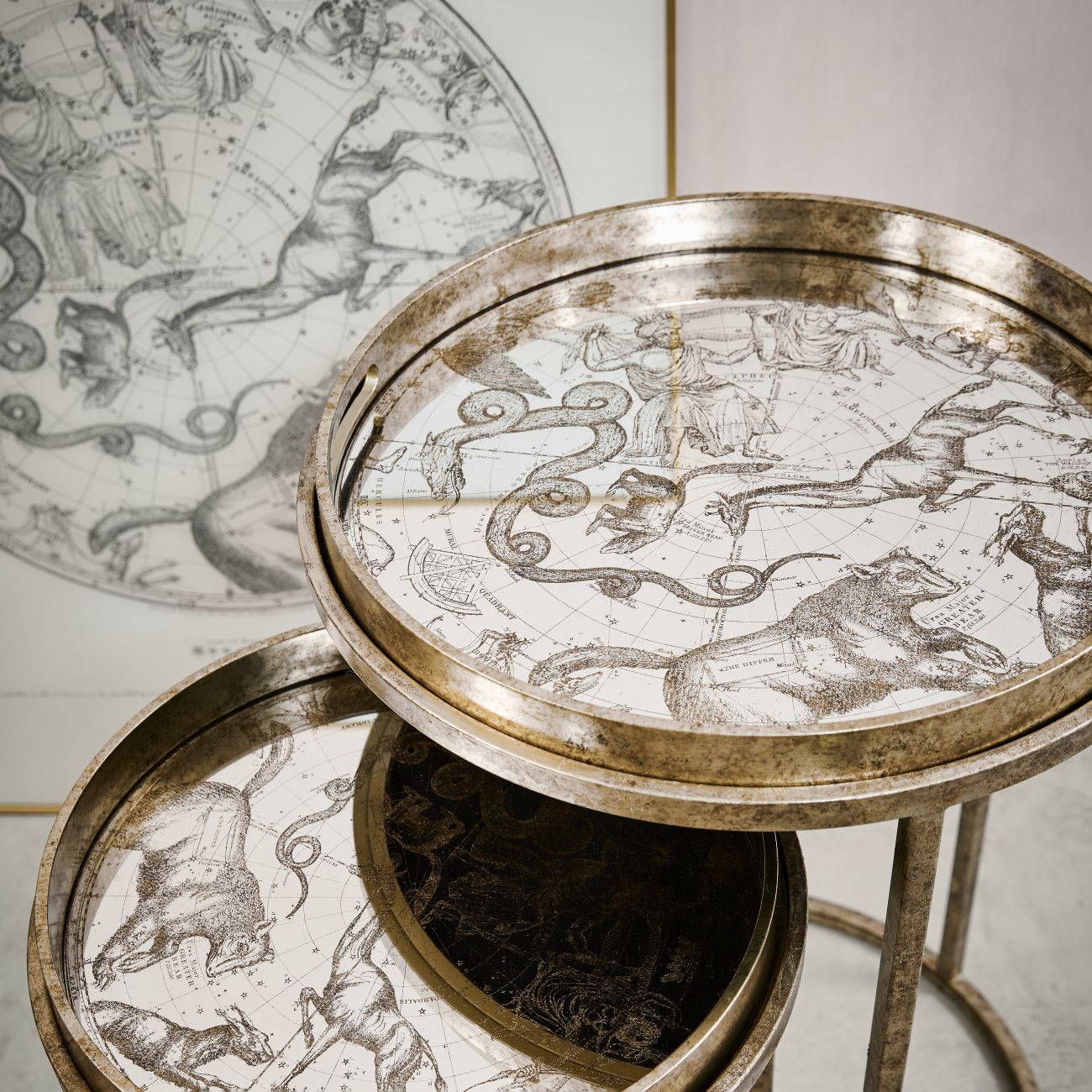 Libra Luxurious Glamour Collection - Constellation Map Set Of Two Side Tables