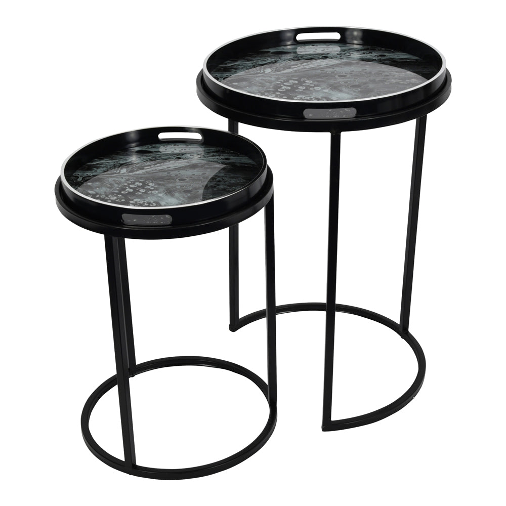 Libra Midnight Mayfair Collection -  Swirl Set Of Two Side Tables in Monochrome