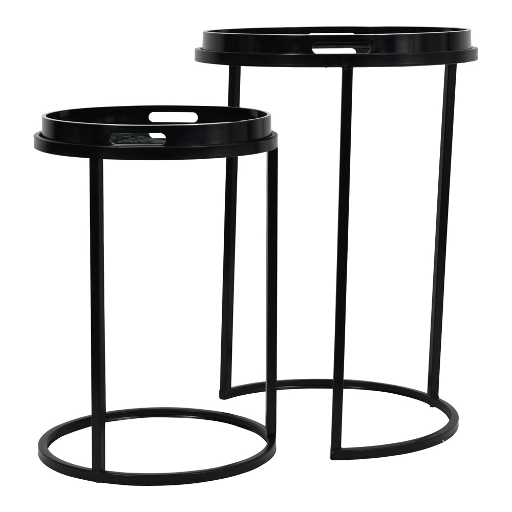 Libra Midnight Mayfair Collection -  Swirl Set Of Two Side Tables in Monochrome