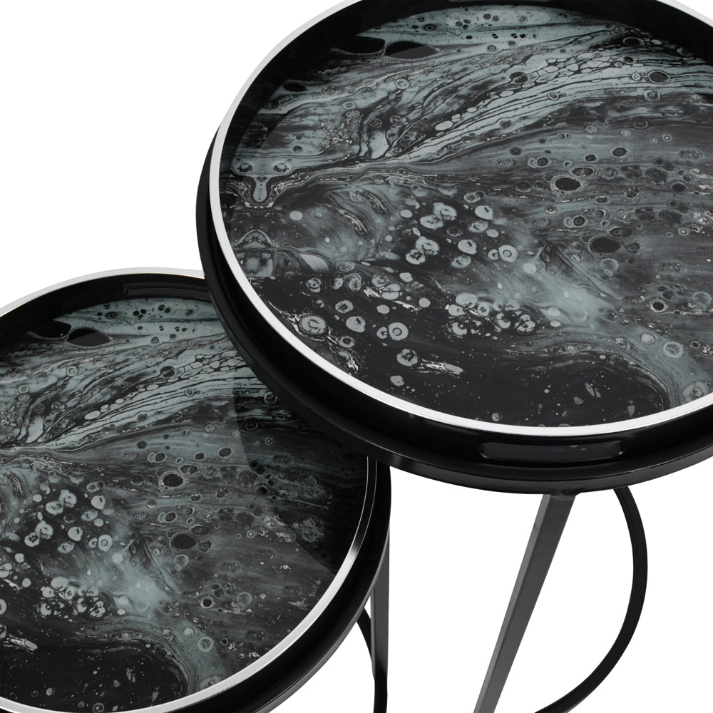 Libra Midnight Mayfair Collection -  Swirl Set Of Two Side Tables in Monochrome