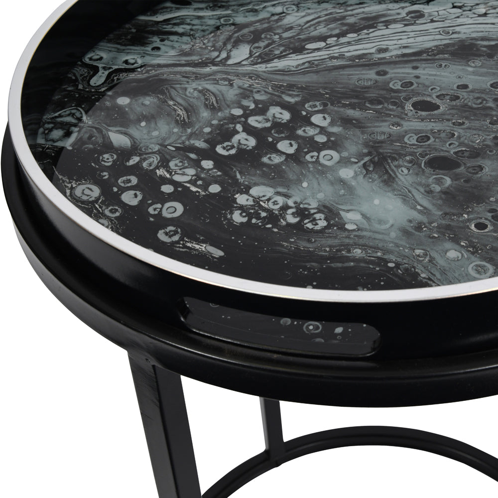 Libra Midnight Mayfair Collection -  Swirl Set Of Two Side Tables in Monochrome