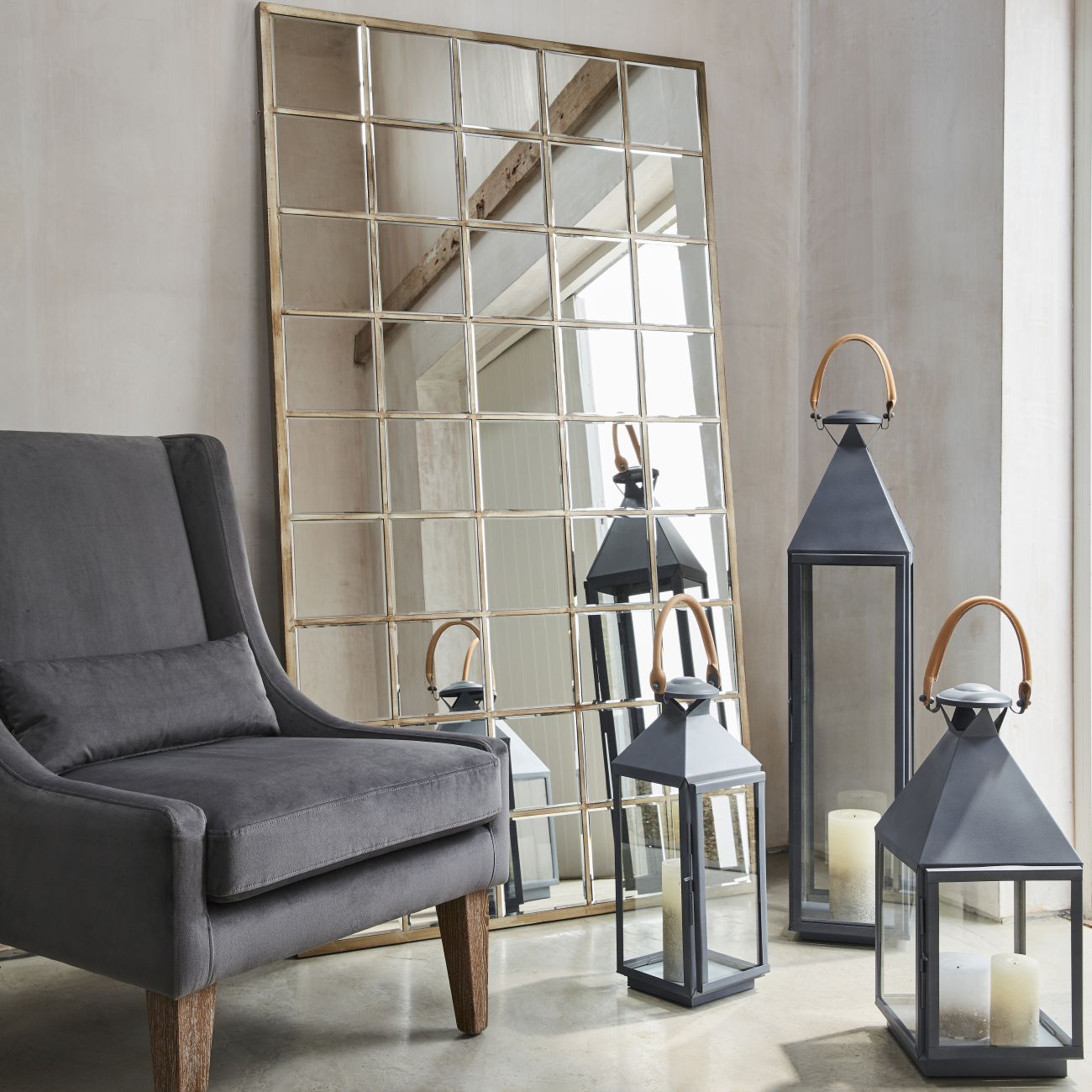 Libra Calm Neutral Collection - Blakely Floor Standing Leaning Mirror Gold 100 x 180cm