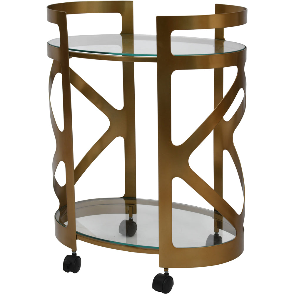 Libra Luxurious Glamour Collection - Metropolitan Drinks Trolley Satin Bronze Finish With Glass Shelves