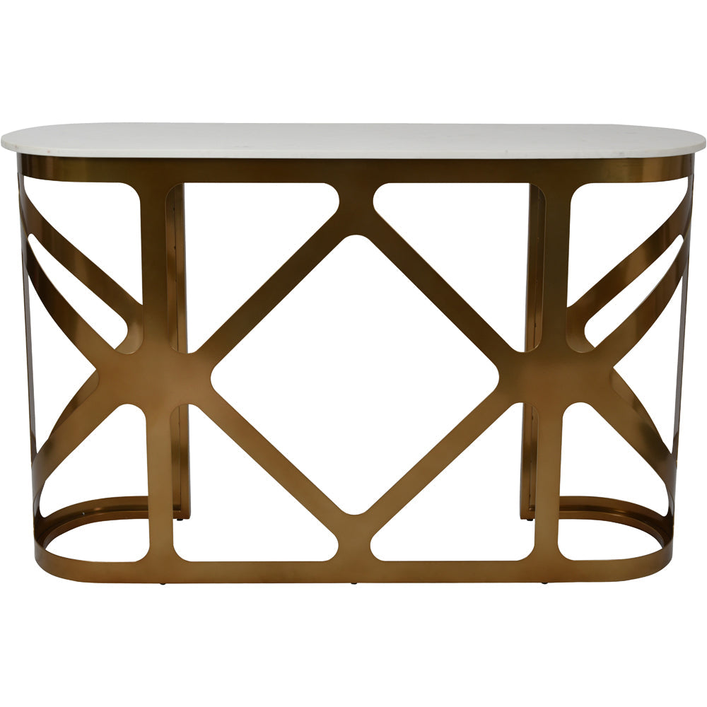 Libra Luxurious Glamour Collection - Metropolitan Console Table Satin Bronze With Off-White Marble Top