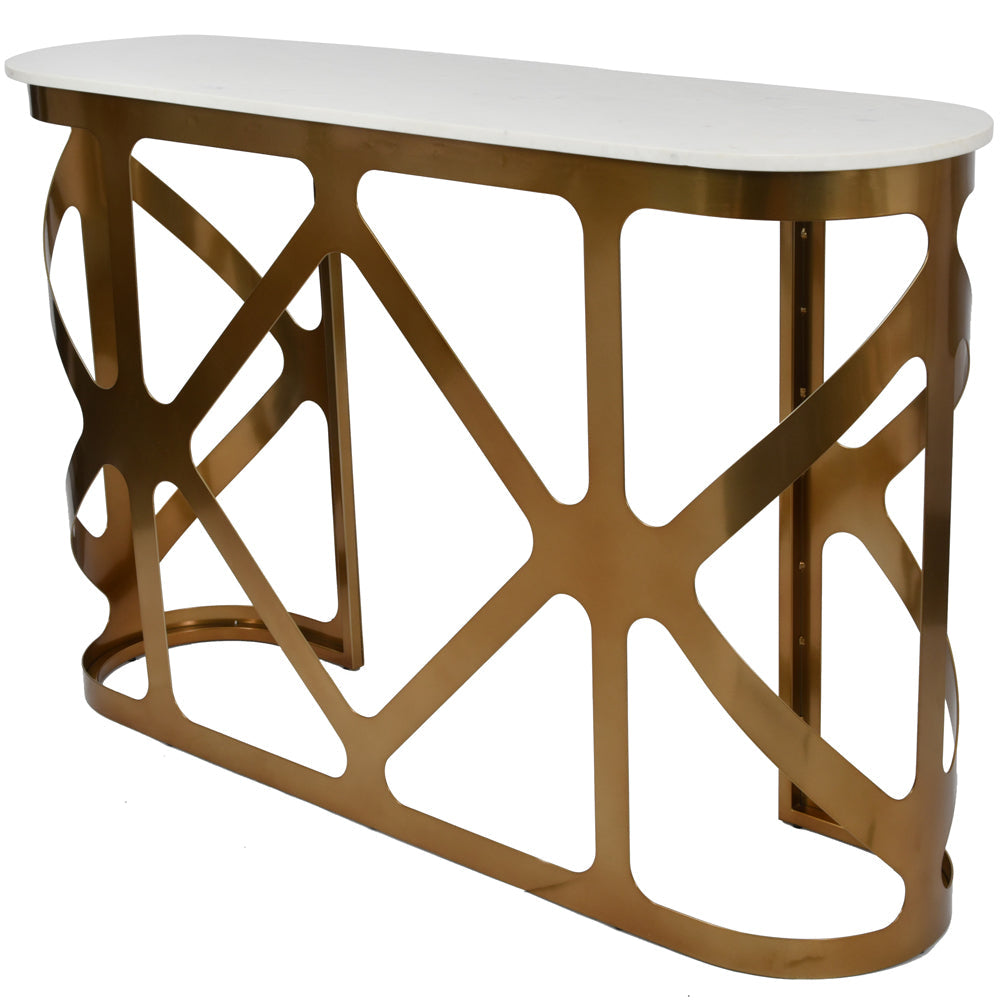 Libra Luxurious Glamour Collection - Metropolitan Console Table Satin Bronze With Off-White Marble Top