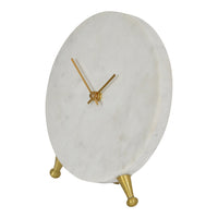 Libra Luxurious Glamour Collection - Round White Marble Mantel Clock On Gold Metal Stand