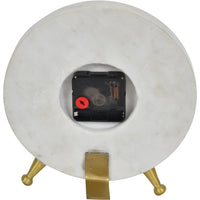 Libra Luxurious Glamour Collection - Round White Marble Mantel Clock On Gold Metal Stand