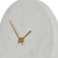 Libra Luxurious Glamour Collection - Round White Marble Mantel Clock On Gold Metal Stand