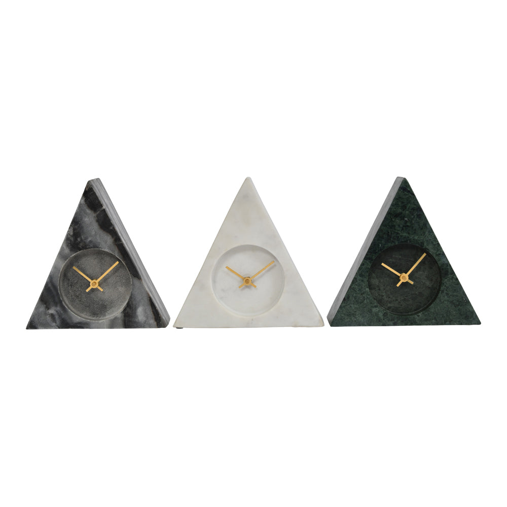 Libra Midnight Mayfair Collection - White Marble Triangular Mantel Clock