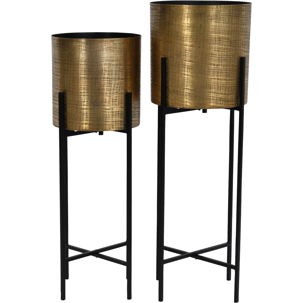 Libra Urban Botanic Collection - Set of 2 Clyde Floor Standing Planters Brass