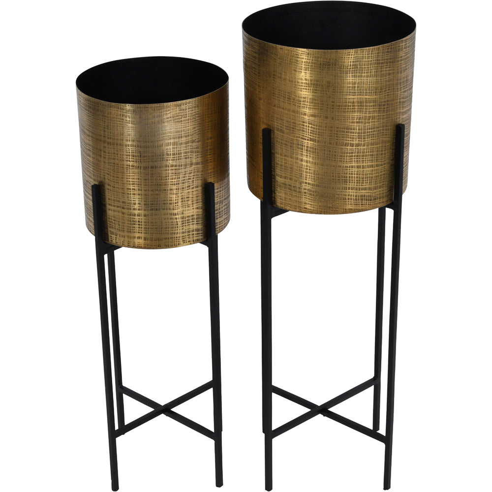 Libra Urban Botanic Collection - Set of 2 Clyde Floor Standing Planters Brass