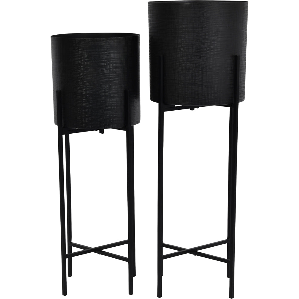 Libra Midnight Mayfair Collection - Set of 2 Clyde Floor Standing Planters Black