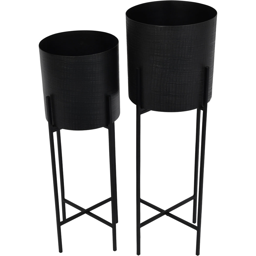 Libra Midnight Mayfair Collection - Set of 2 Clyde Floor Standing Planters Black