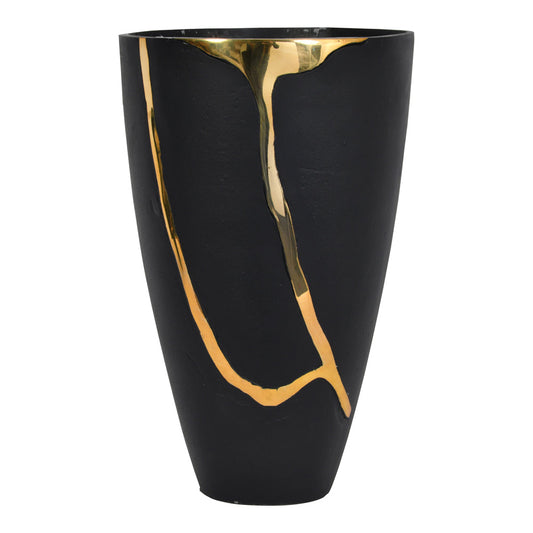 Libra Luxurious Glamour Collection - Arizona Black Aluminium Large Vase With Gold Lava Detail