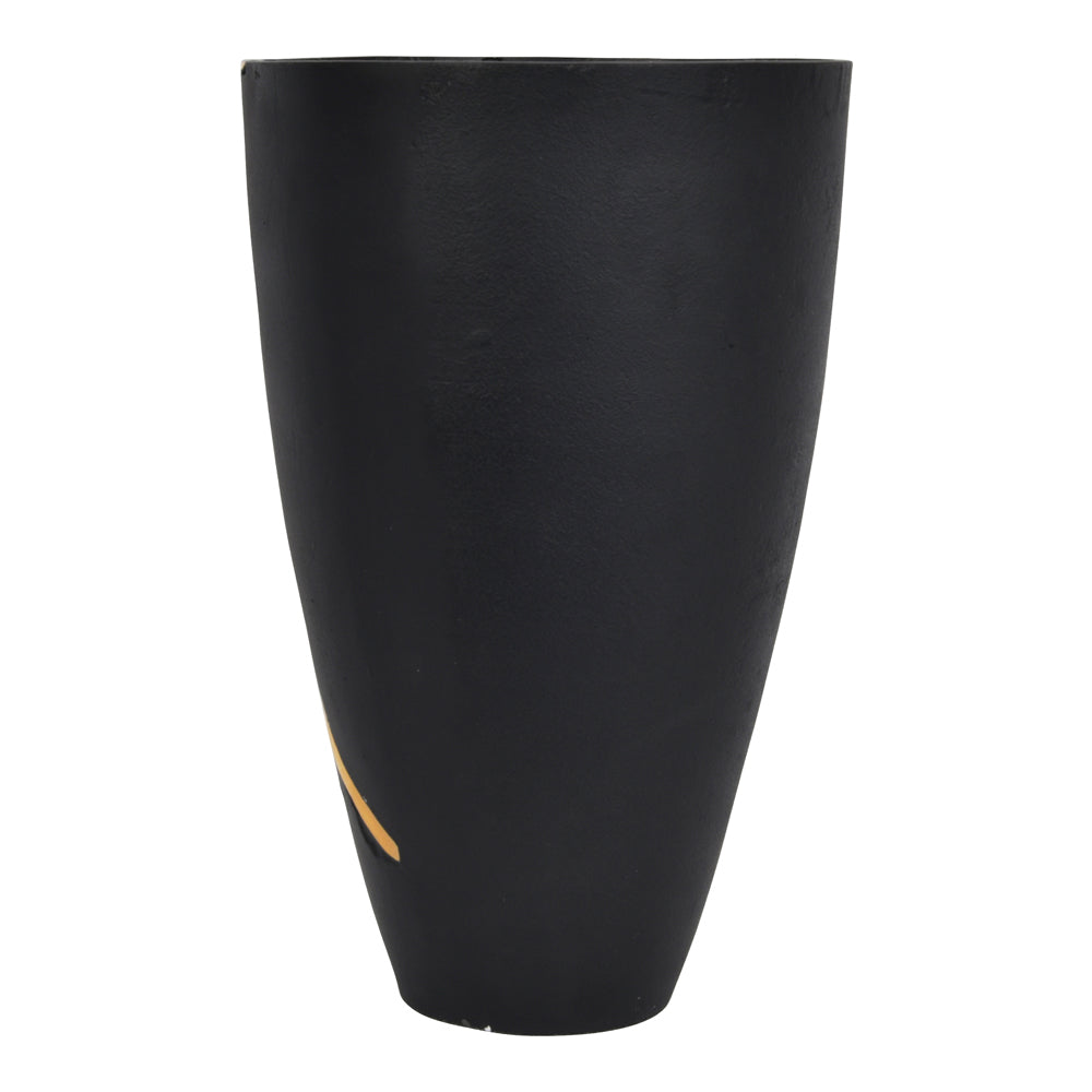 Libra Luxurious Glamour Collection - Arizona Black Aluminium Large Vase With Gold Lava Detail