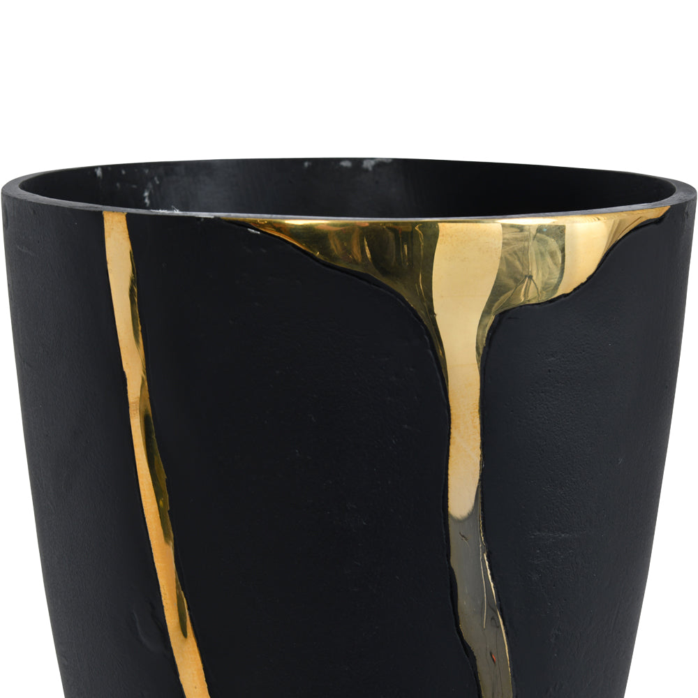 Libra Luxurious Glamour Collection - Arizona Black Aluminium Large Vase With Gold Lava Detail