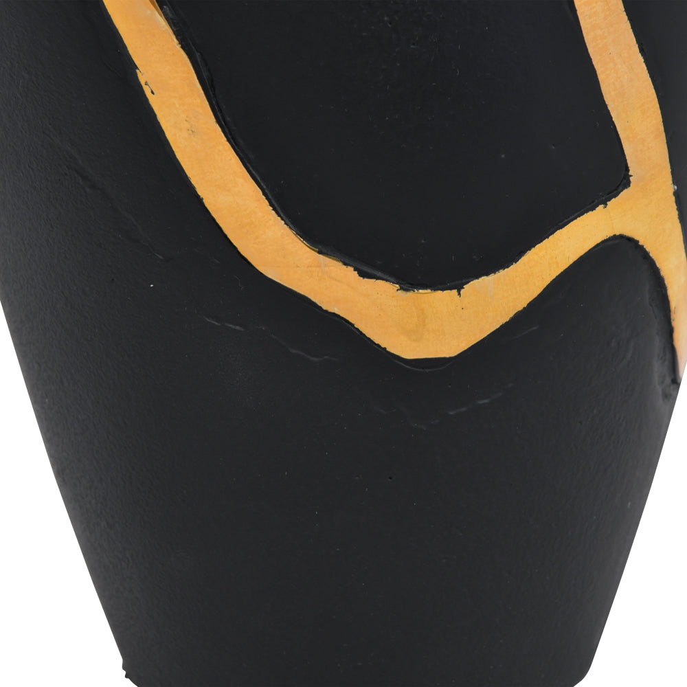 Libra Luxurious Glamour Collection - Arizona Black Aluminium Large Vase With Gold Lava Detail