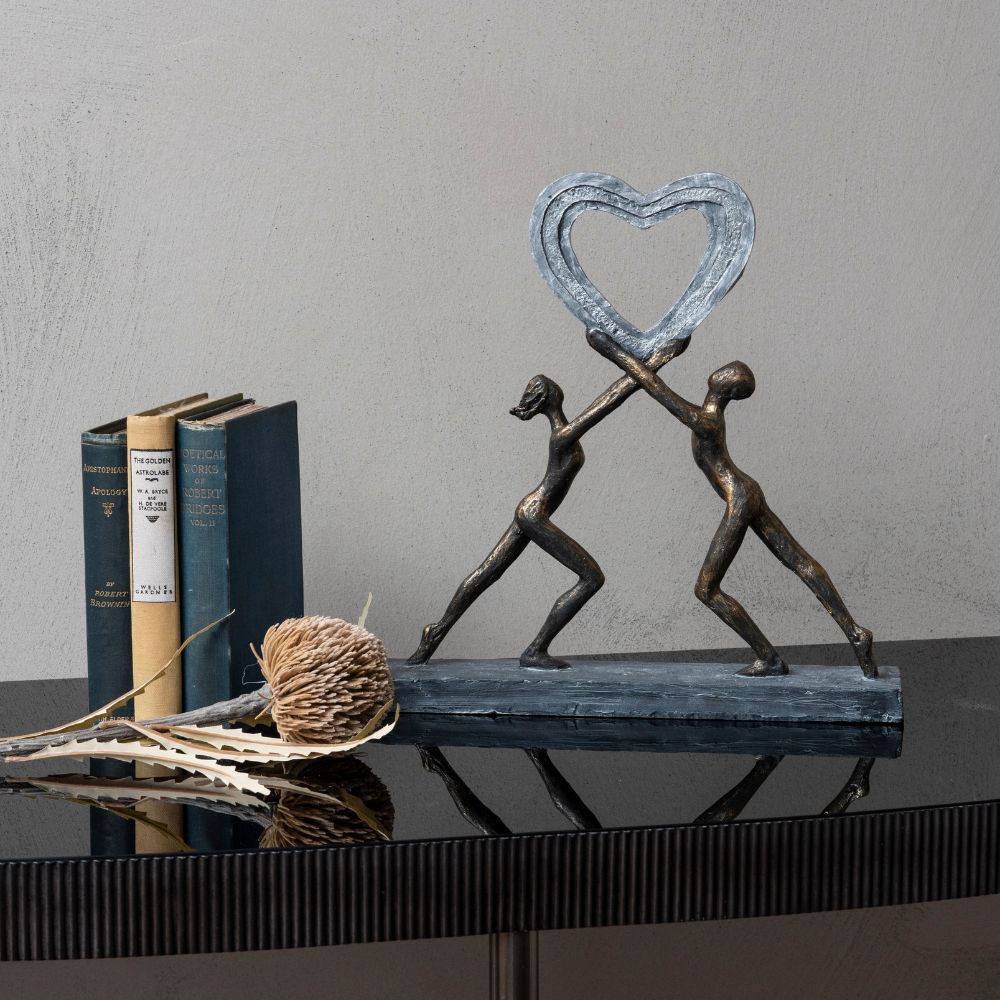 Libra Calm Neutral Collection - Uplifting Love Couple With Heart Resin Sculpture