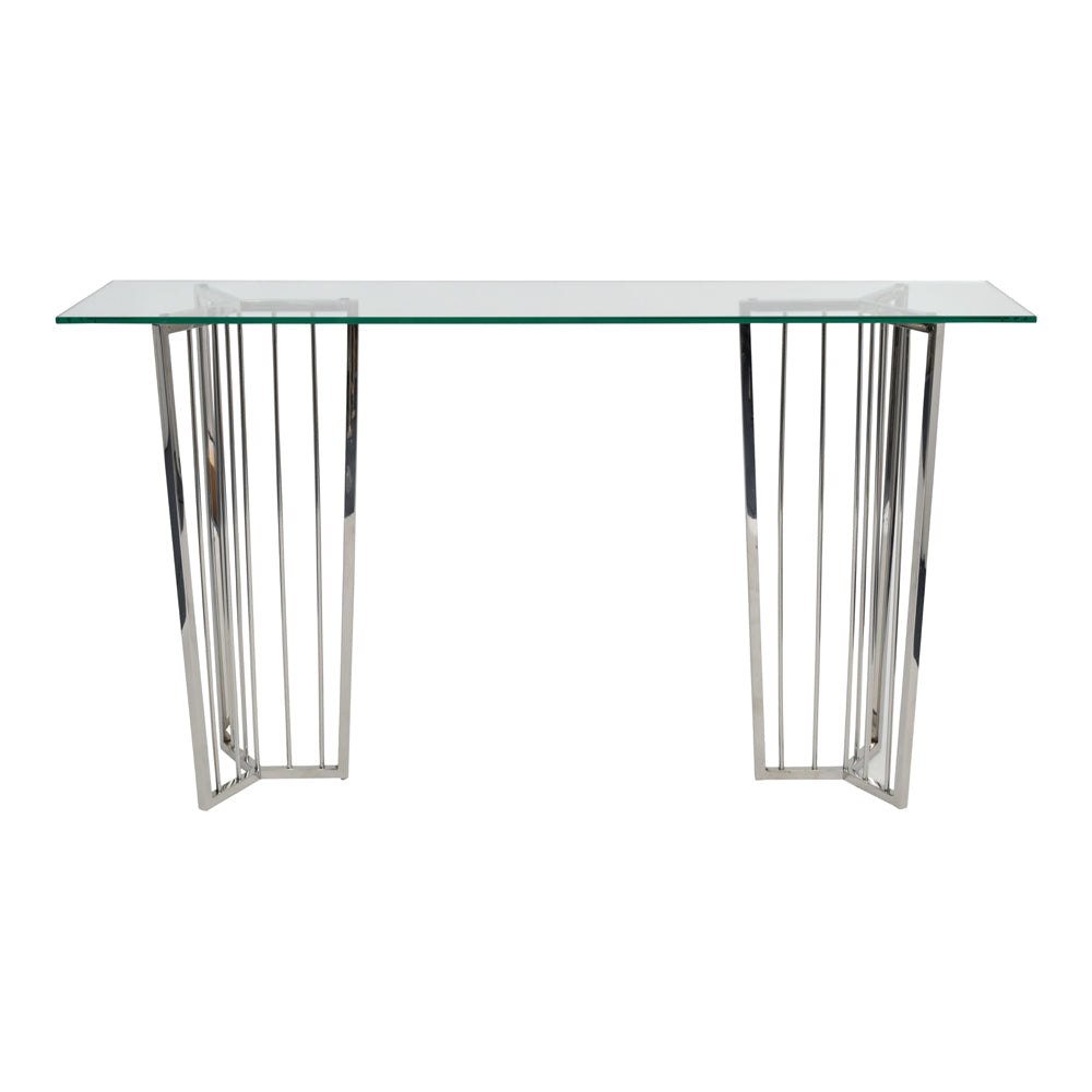 Libra Midnight Mayfair Collection - Abington Stainless Steel Frame and Clear Glass Console Table