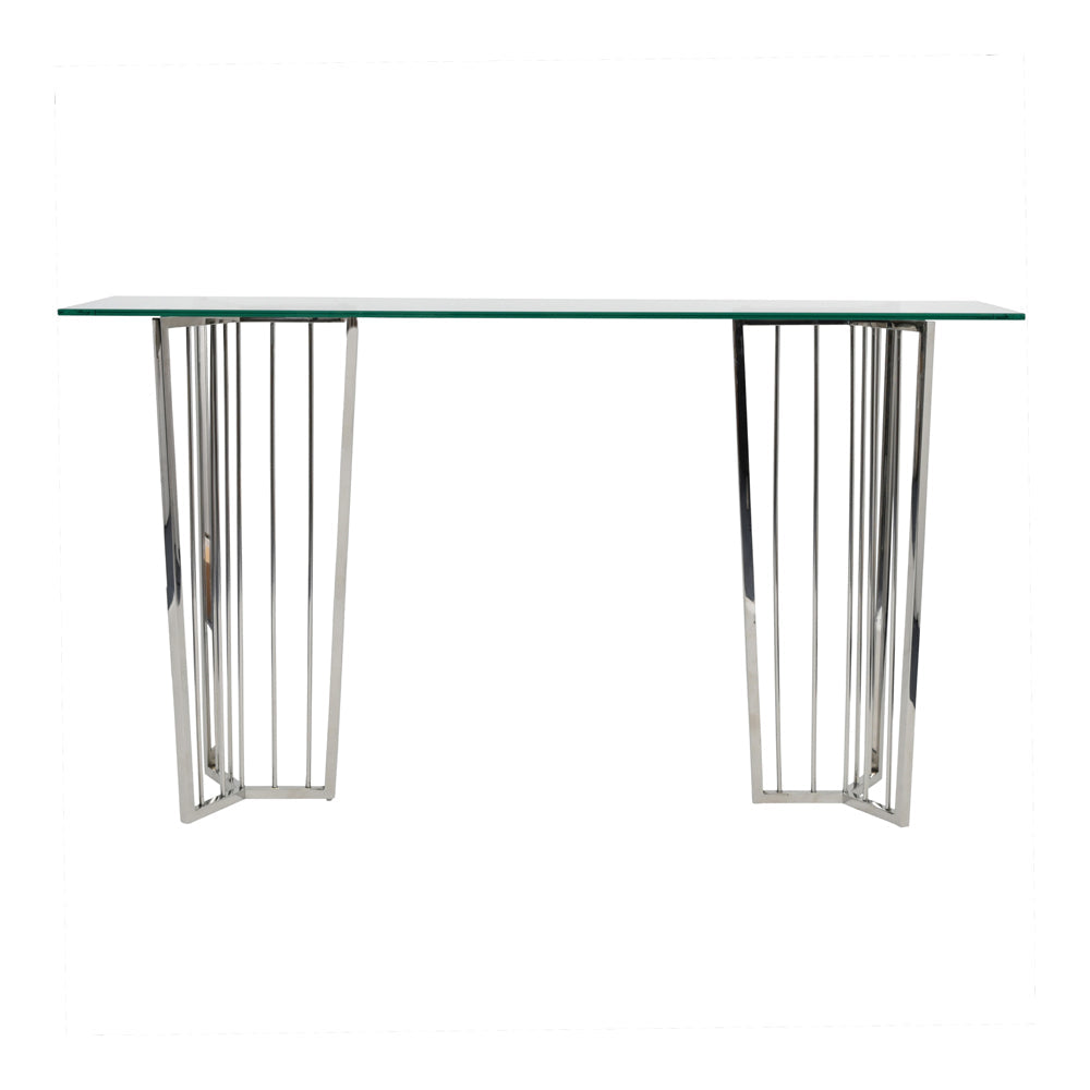 Libra Midnight Mayfair Collection - Abington Stainless Steel Frame and Clear Glass Console Table