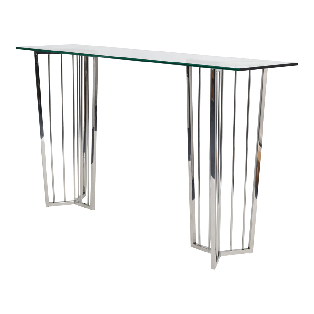 Libra Midnight Mayfair Collection - Abington Stainless Steel Frame and Clear Glass Console Table