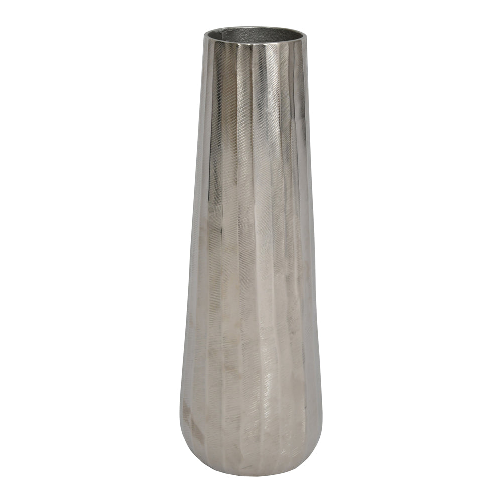 Libra Midnight Mayfair Collection - Iconic Ripples Silver Aluminium Tapered Vase 50 cm