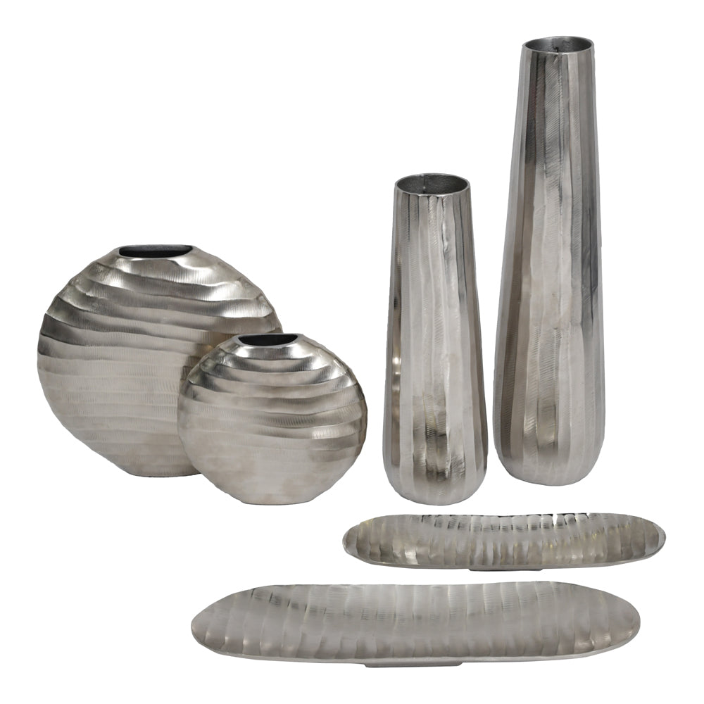 Libra Midnight Mayfair Collection - Iconic Ripples Silver Aluminium Tapered Vase 50 cm