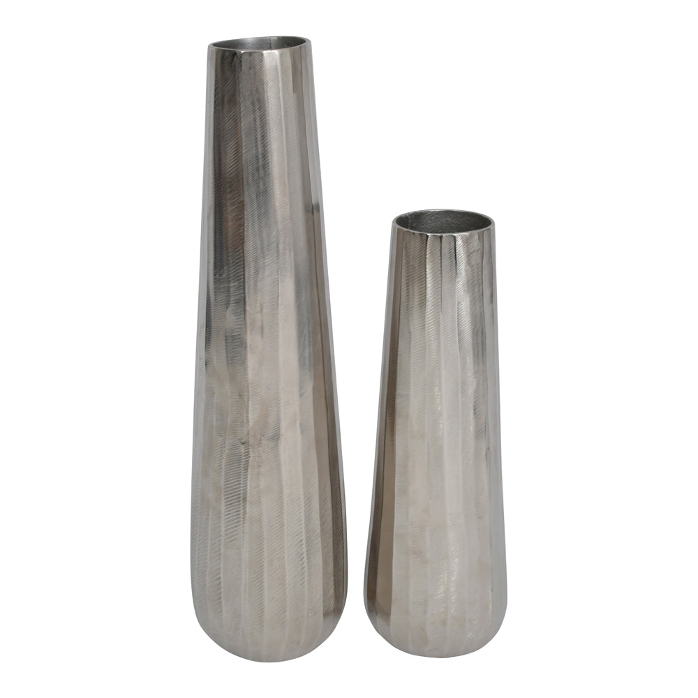 Libra Midnight Mayfair Collection - Iconic Ripples Silver Aluminium Tapered Vase 50 cm