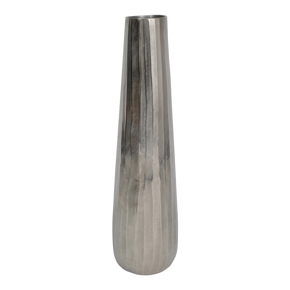 Libra Midnight Mayfair Collection - Iconic Ripples Silver Aluminium Tapered Vase 70 cm