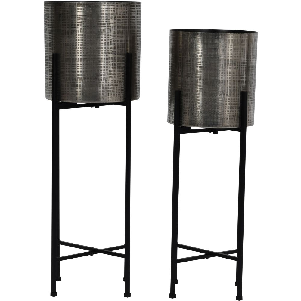 Libra Clyde Set Of 2 Floor Standing Nickel Planters on Black Stands