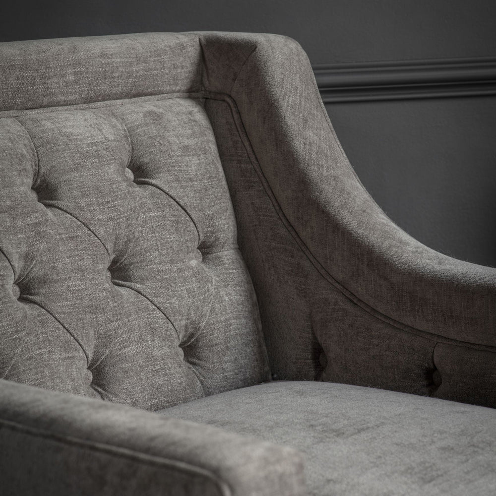 Libra Midnight Mayfair Collection - Theodore Buttoned Armchair in Warm Grey