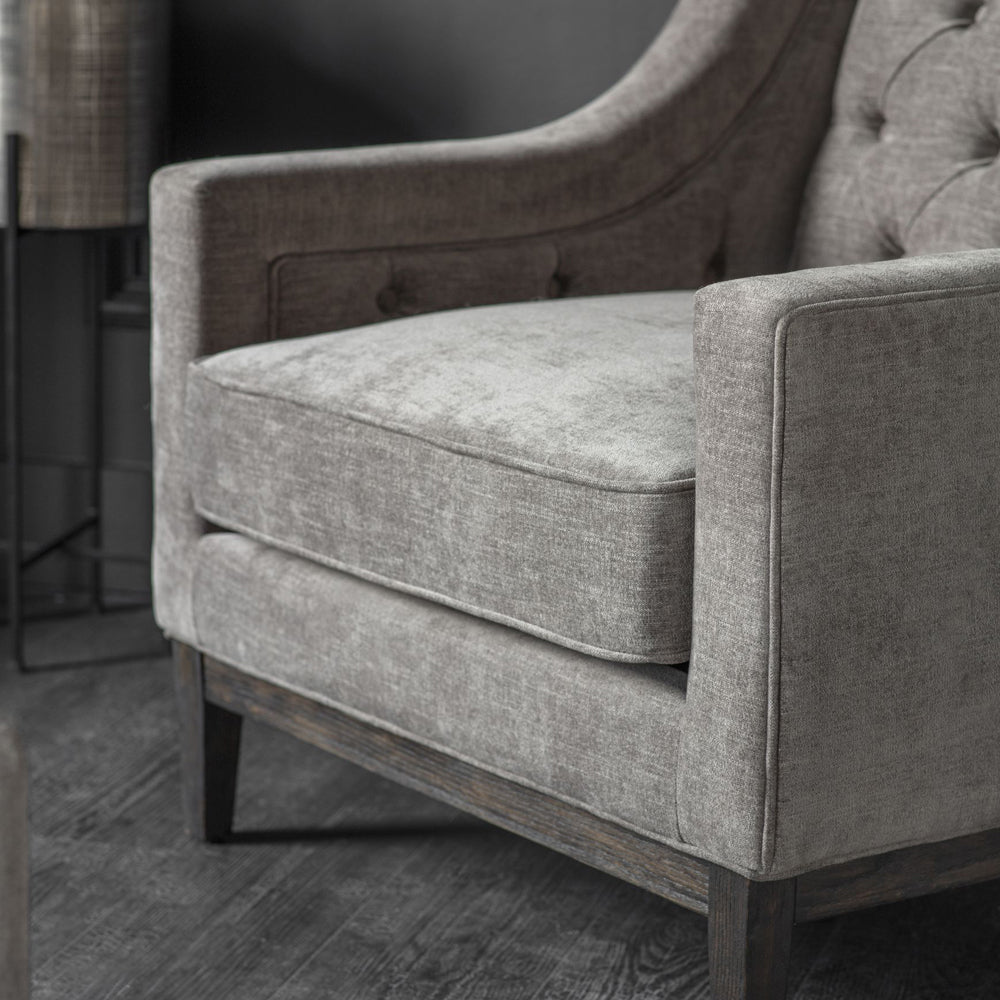 Libra Midnight Mayfair Collection - Theodore Buttoned Armchair in Warm Grey