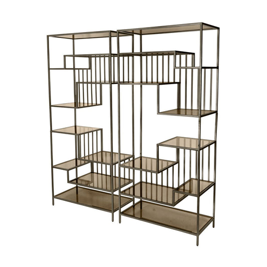 Libra Luxurious Glamour Collection - Set of 2 Westley Shelving Units in Dark Gold with Brown Tinted Glass