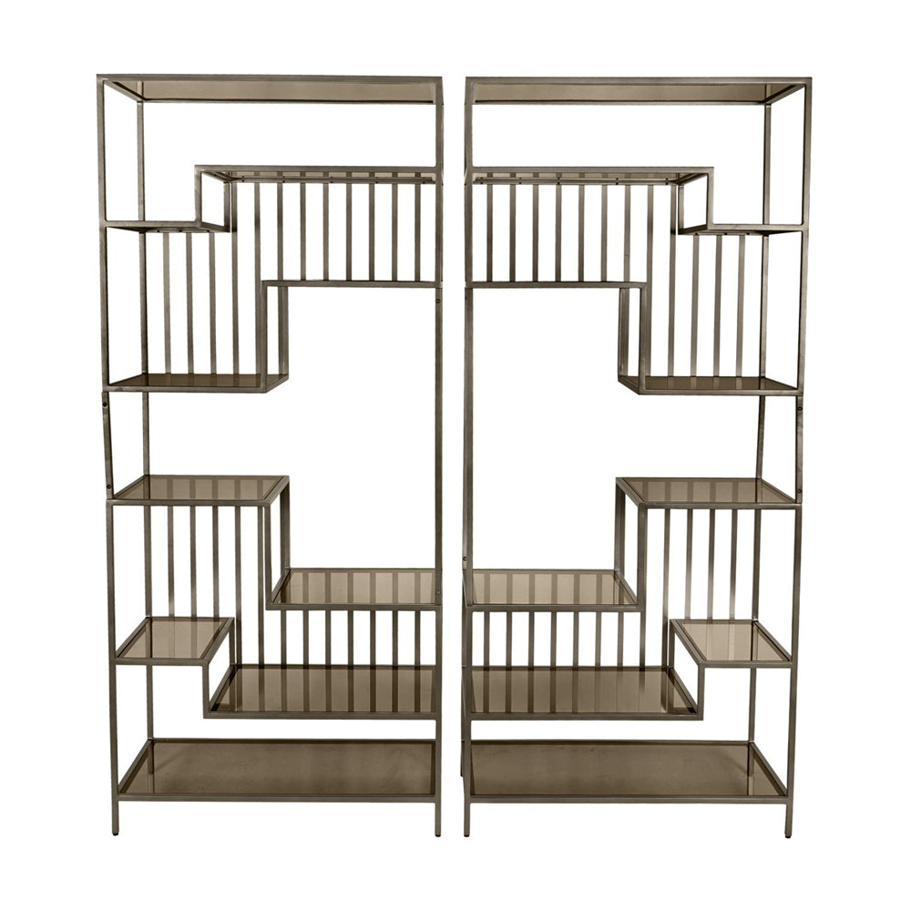 Libra Luxurious Glamour Collection - Set of 2 Westley Shelving Units in Dark Gold with Brown Tinted Glass