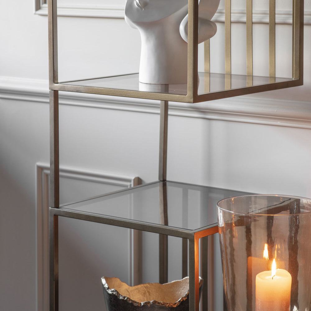 Libra Luxurious Glamour Collection - Set of 2 Westley Shelving Units in Dark Gold with Brown Tinted Glass