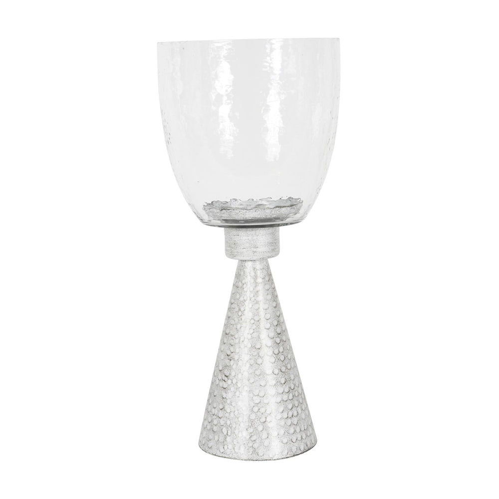 Libra Calm Neutral Collection - Sandbanks Iron and Hammered Glass Table Hurricane in Chalk White