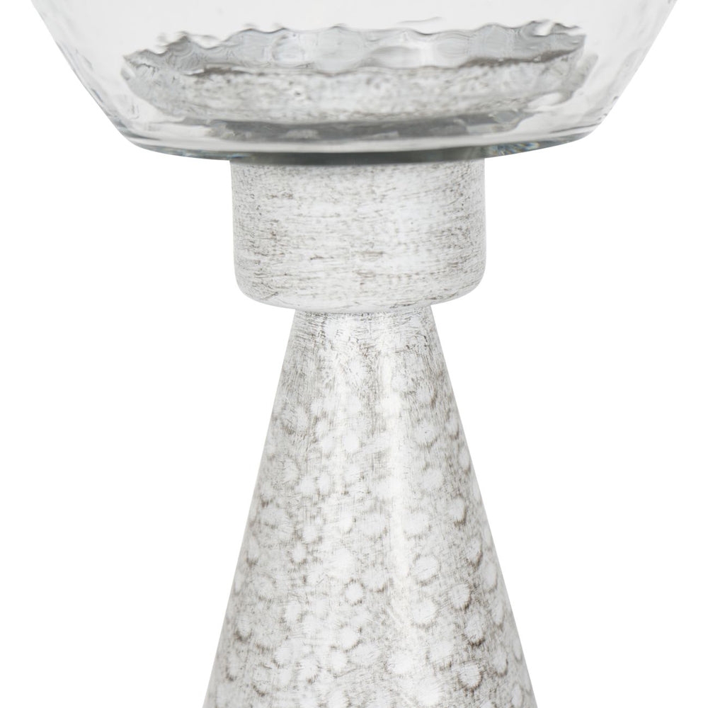 Libra Calm Neutral Collection - Sandbanks Iron and Hammered Glass Table Hurricane in Chalk White