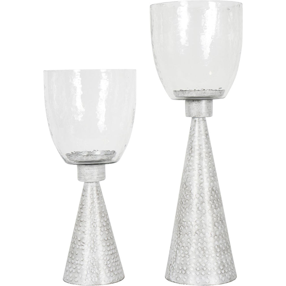 Libra Calm Neutral Collection - Sandbanks Iron and Hammered Glass Table Hurricane in Chalk White