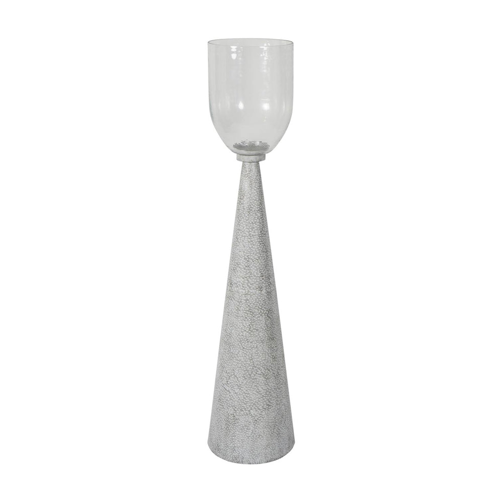 Libra Calm Neutral Collection - Sandbanks Iron and Hammered Glass Floor Hurricane in Chalk White