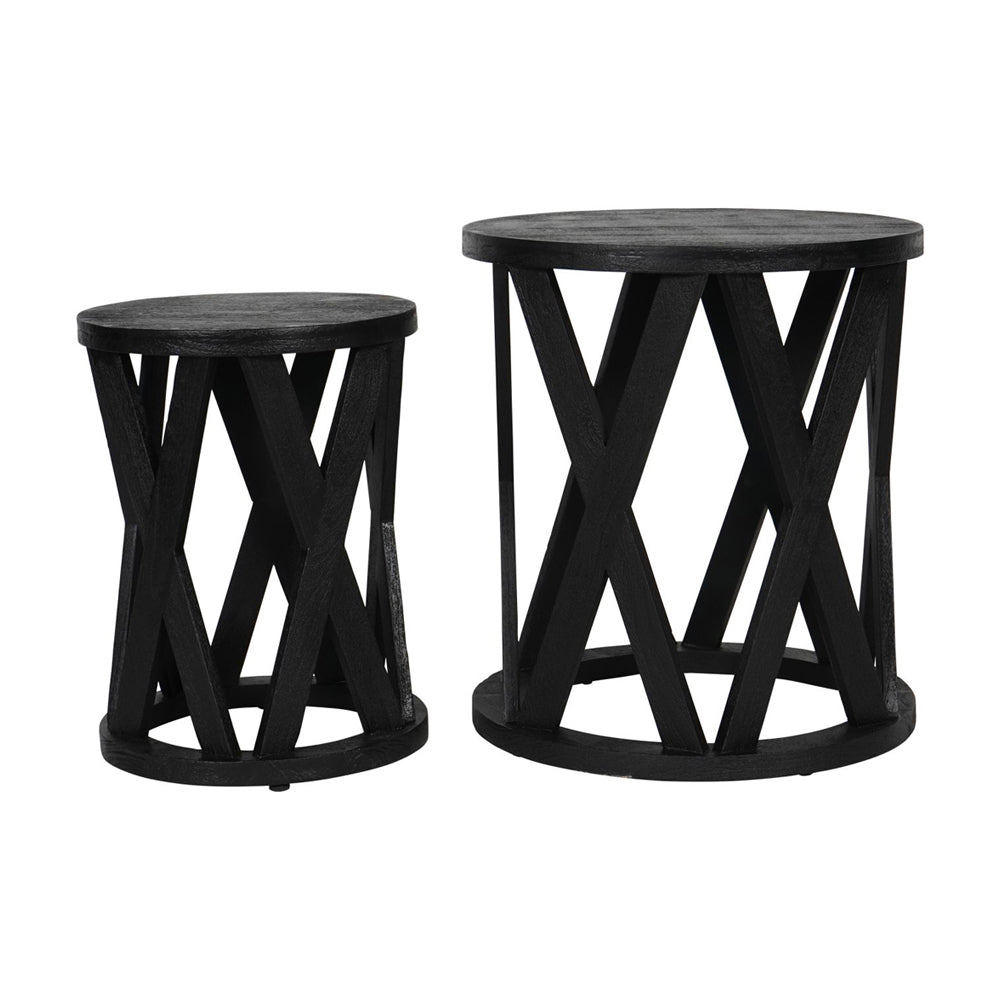 Libra Calm Neutral Collection - Cali Solid Wooden Set of 2 Nesting Side Tables in Black