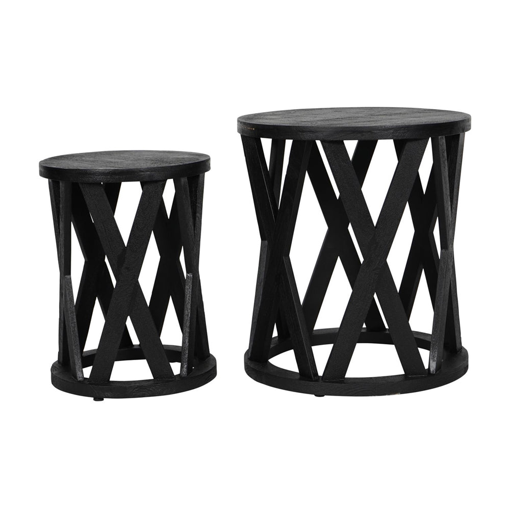 Libra Calm Neutral Collection - Cali Solid Wooden Set of 2 Nesting Side Tables in Black