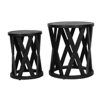 Libra Calm Neutral Collection - Cali Solid Wooden Set of 2 Nesting Side Tables in Black